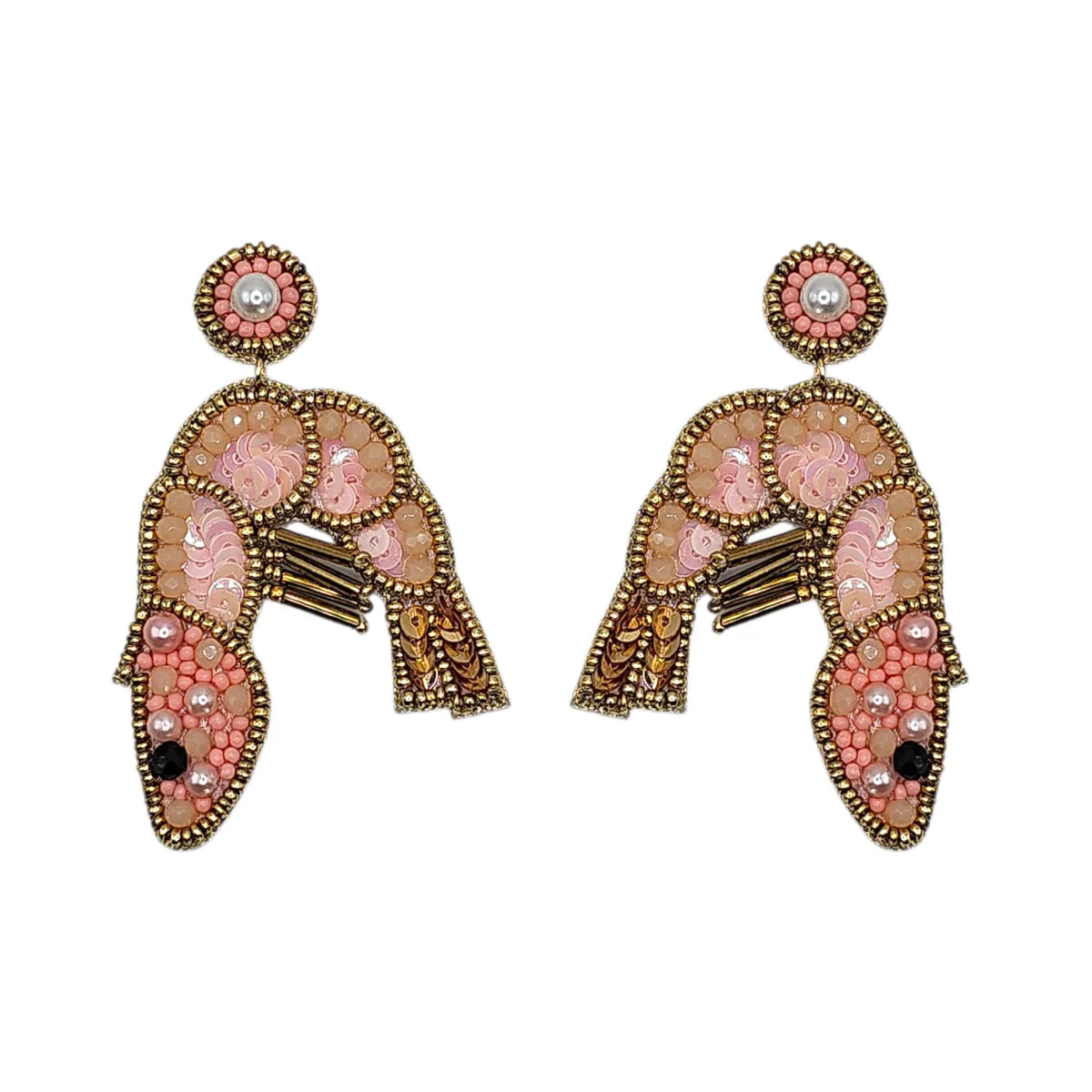 Pink Sequin Prawn Earrings