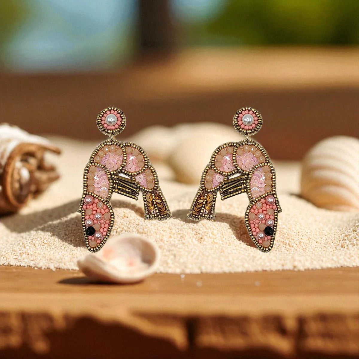 Pink Sequin Prawn Earrings