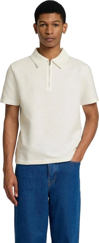SLHSANDER SEERSICKER ZIP POLO - Egret