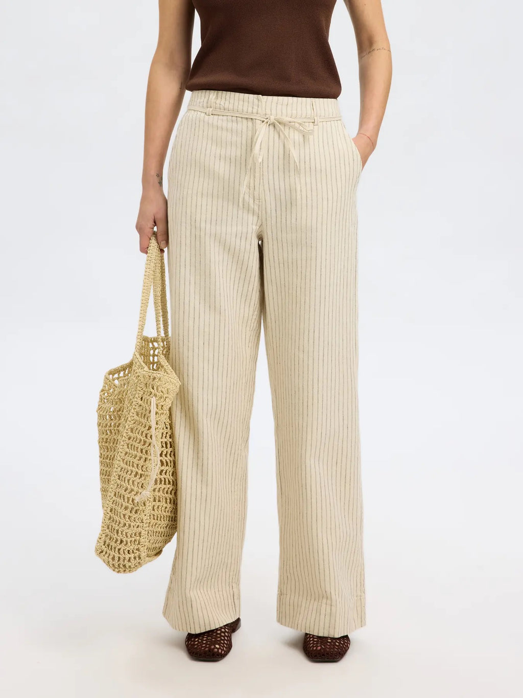 SLFJOHANNE STRIPED BELTED PANT