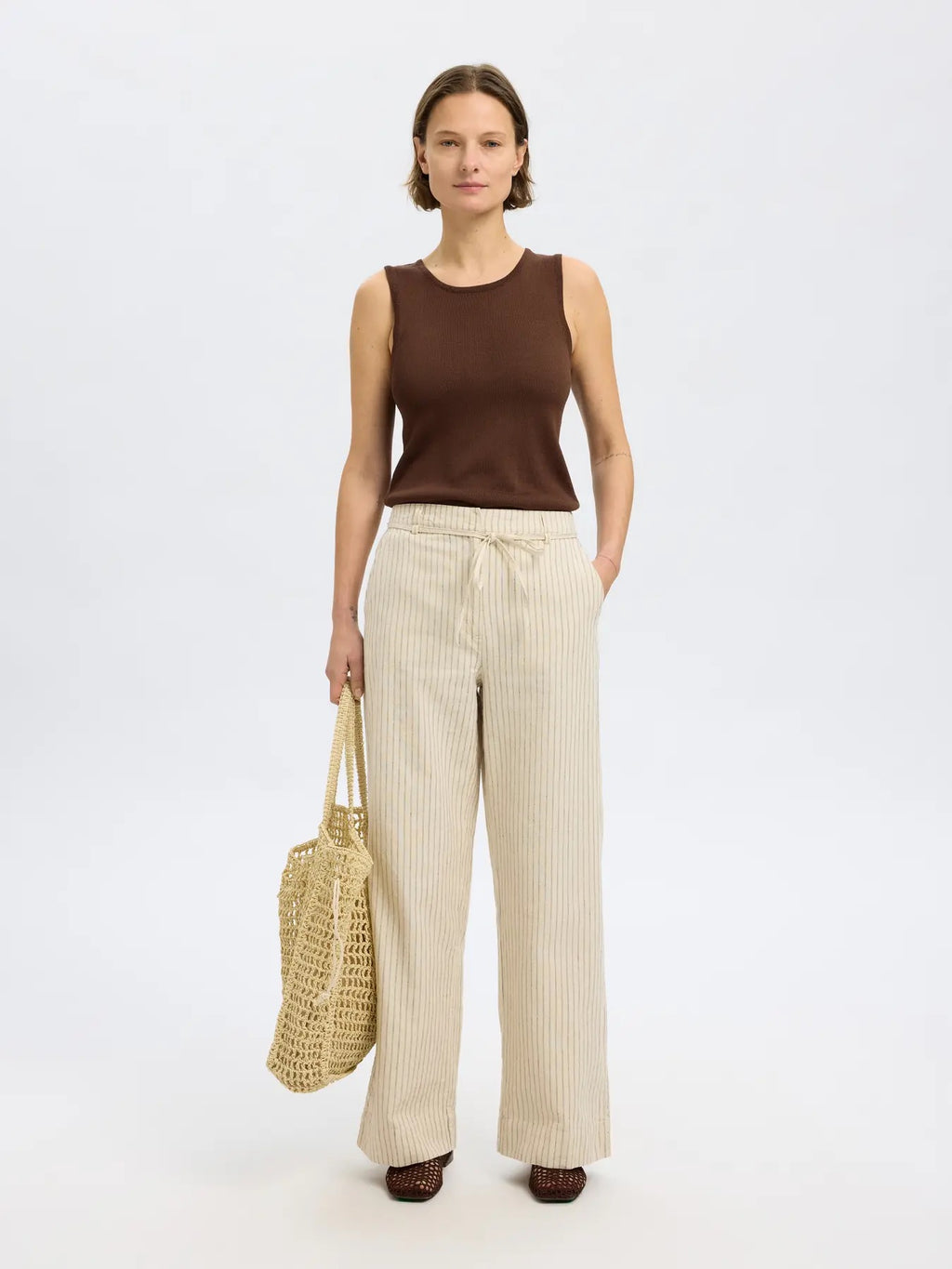 SLFJOHANNE STRIPED BELTED PANT