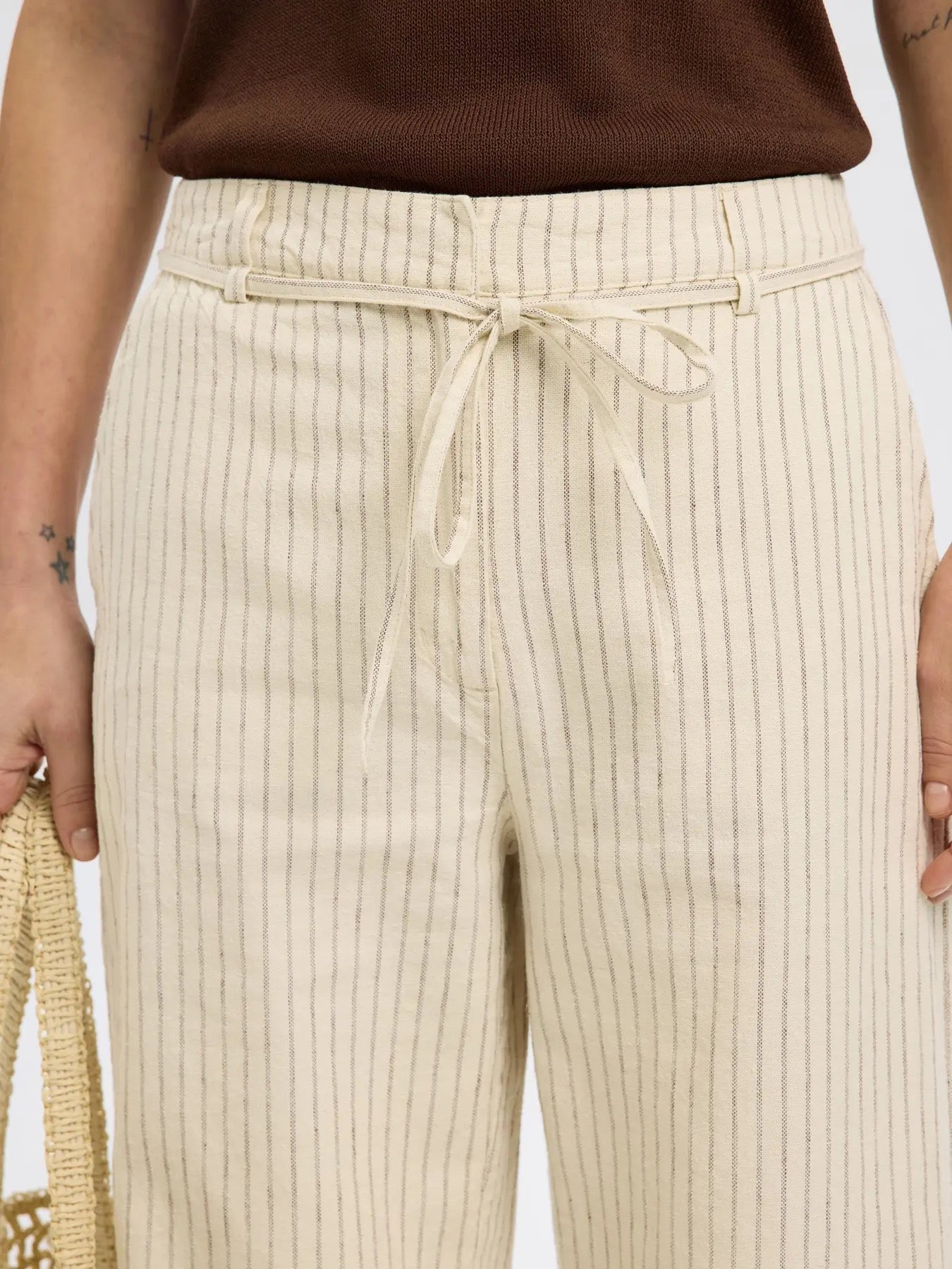 SLFJOHANNE STRIPED BELTED PANT