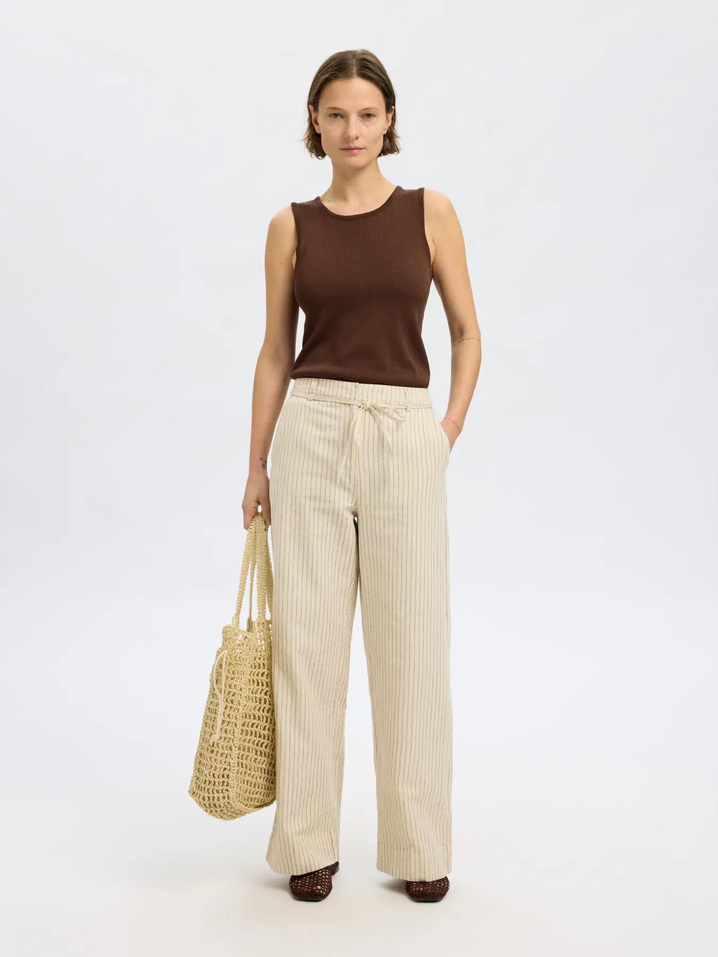 SLFJOHANNE STRIPED BELTED PANT