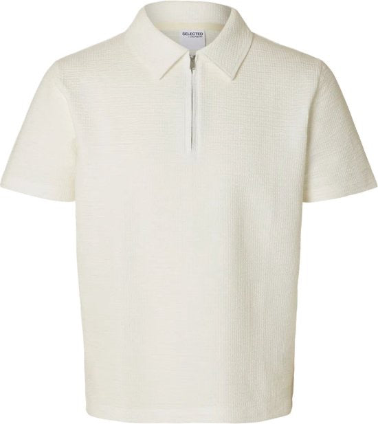 SLHSANDER SEERSICKER ZIP POLO - Egret