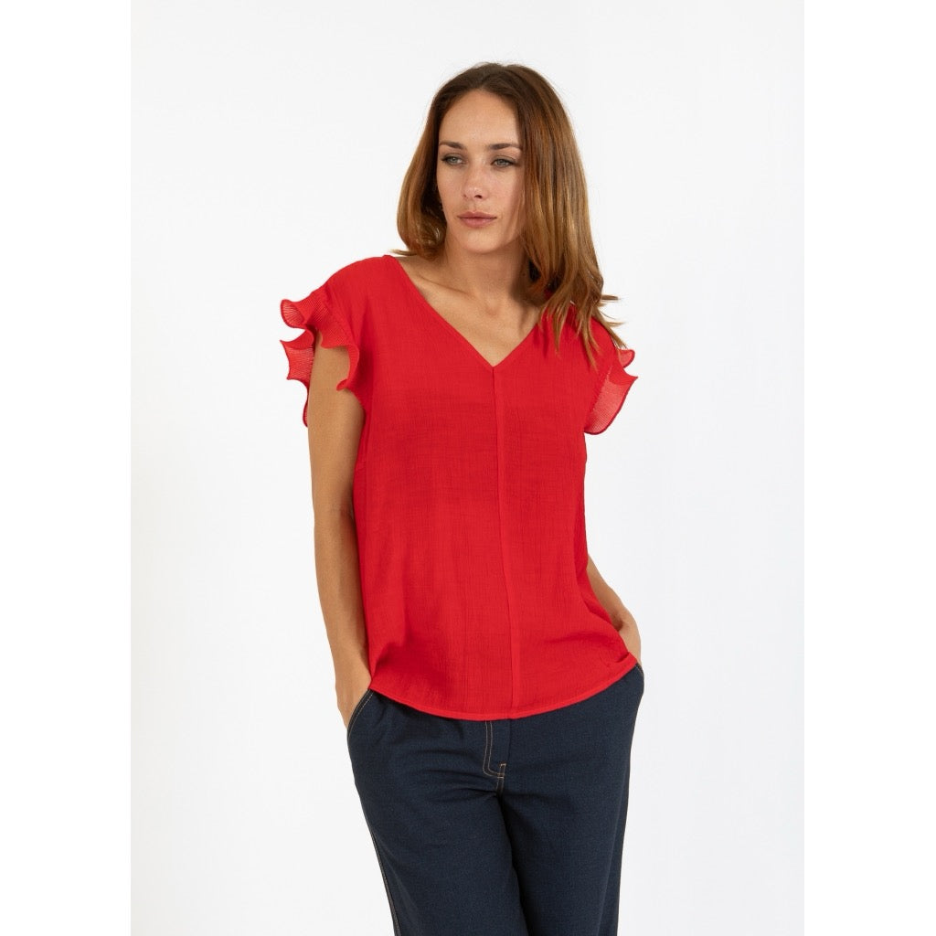 V-NECK TOP WITH RUFFLES