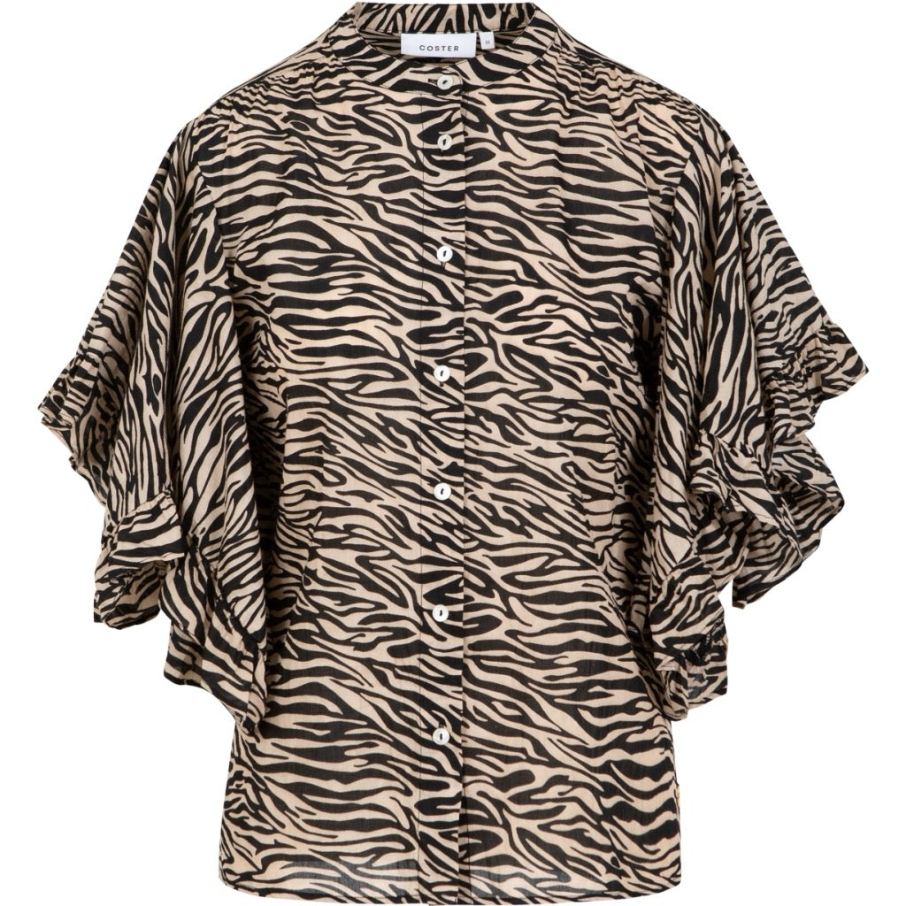 ZEBRA RUFFLE SLEEVE TOP