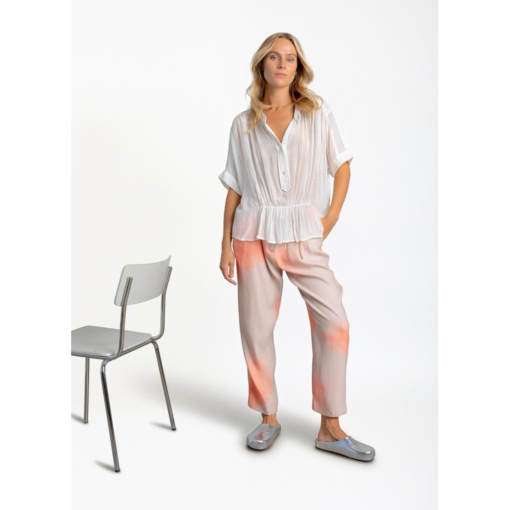 WHITE SHEER BLOUSE WITH GOLD FLECKS