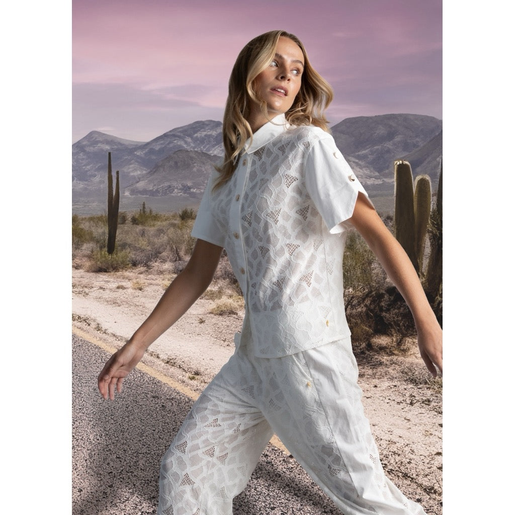 LACE TOP WITH UTILITY DETAILS