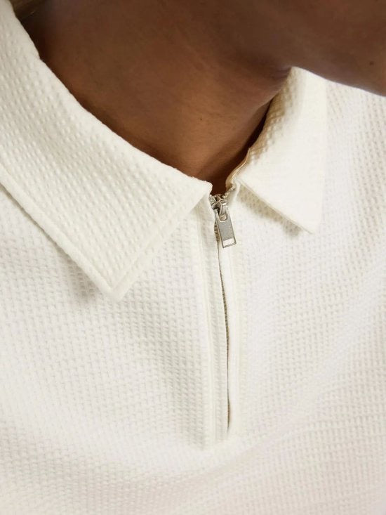 SLHSANDER SEERSICKER ZIP POLO - Egret