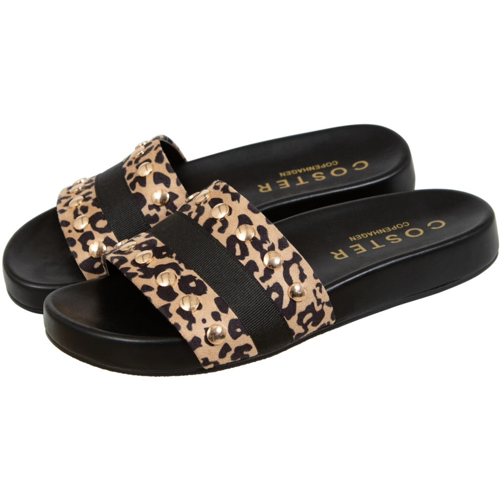 LEOPARD PRINT SLIDER SANDALS