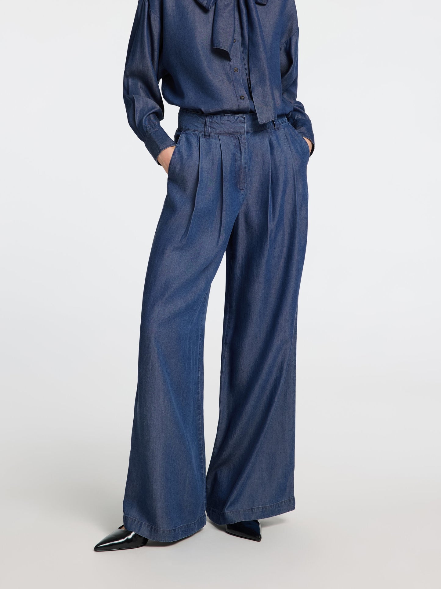 SLFJANNA HW PLEATED CHAMBRAY PANT B