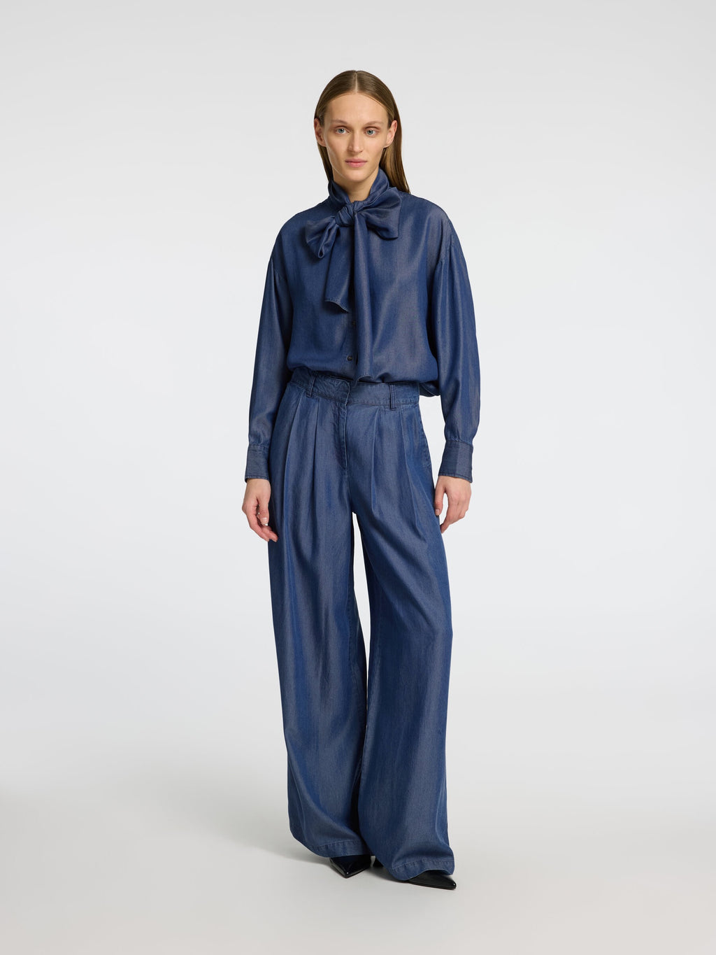 SLFJANNA HW PLEATED CHAMBRAY PANT