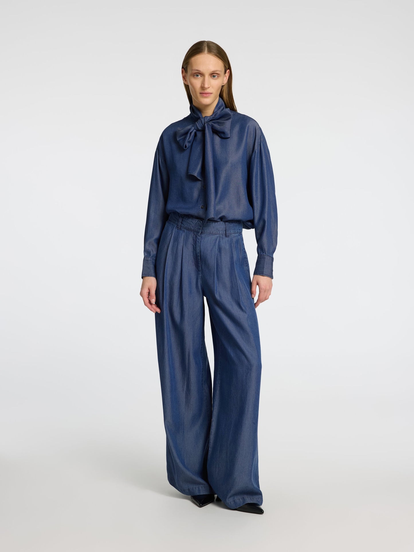 SLFJANNA HW PLEATED CHAMBRAY PANT B