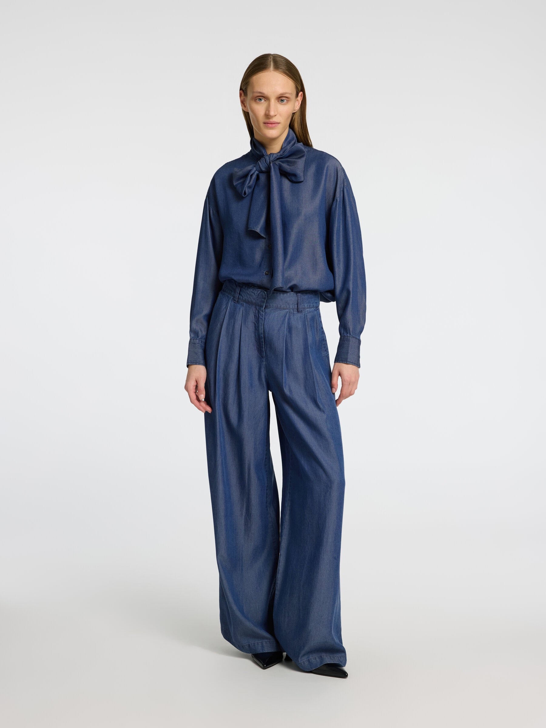 SLFJANNA HW PLEATED CHAMBRAY PANT