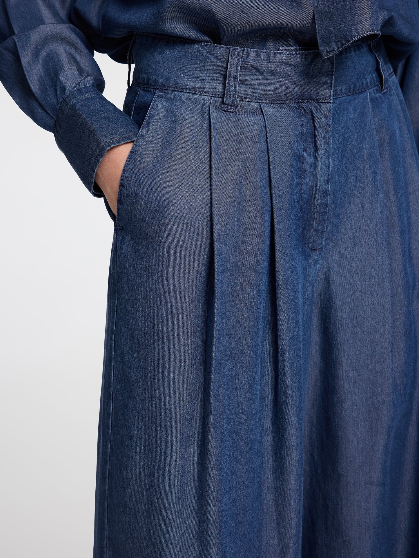 SLFJANNA HW PLEATED CHAMBRAY PANT B