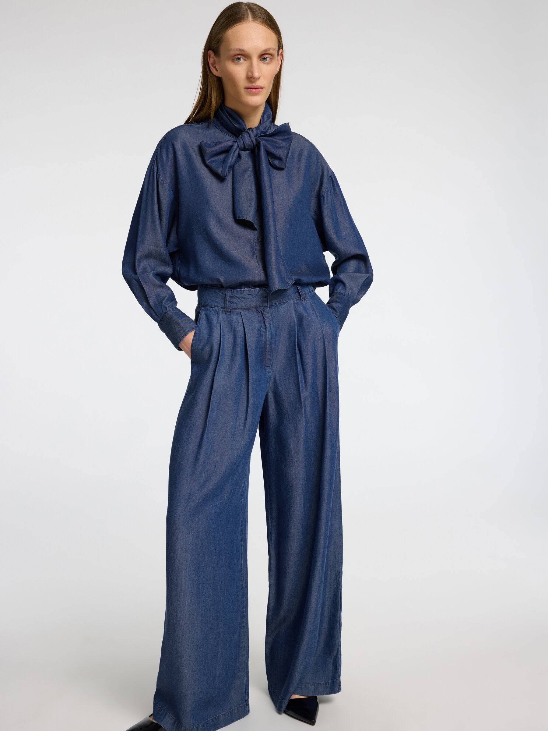 SLFJANNA HW PLEATED CHAMBRAY PANT