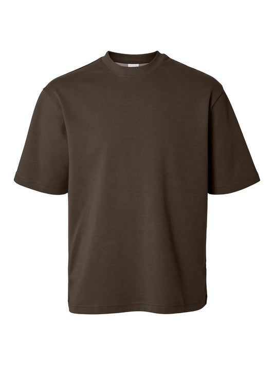 SLHLOOSEOSCAR SS O-NECK TEE - Demitasse