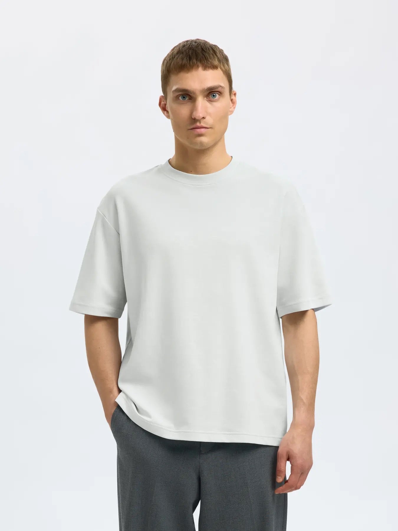 SLHLOOSEOSCAR SS O-NECK TEE - Ice Melt