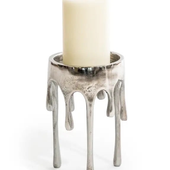 RAW NICKEL DRIP CANDLE HOLDER