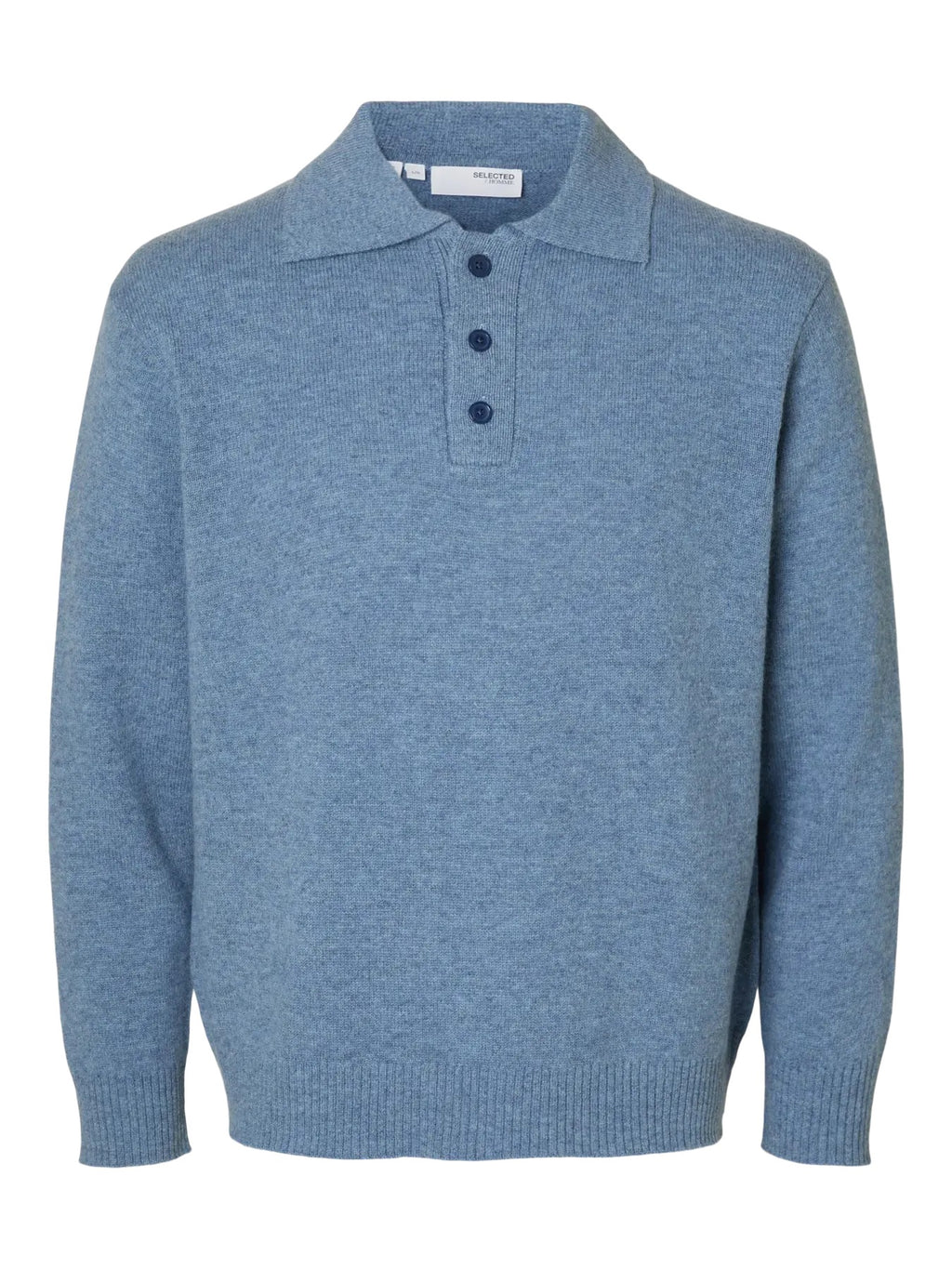 SLHREUBEN LS KNIT RELAXED POLO - OCEANA MELANGE