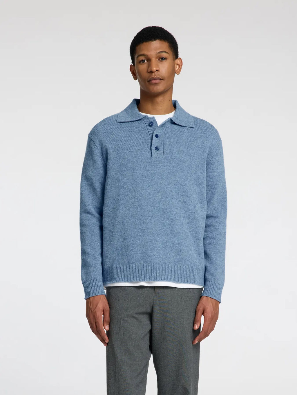 SLHREUBEN LS KNIT RELAXED POLO - OCEANA MELANGE