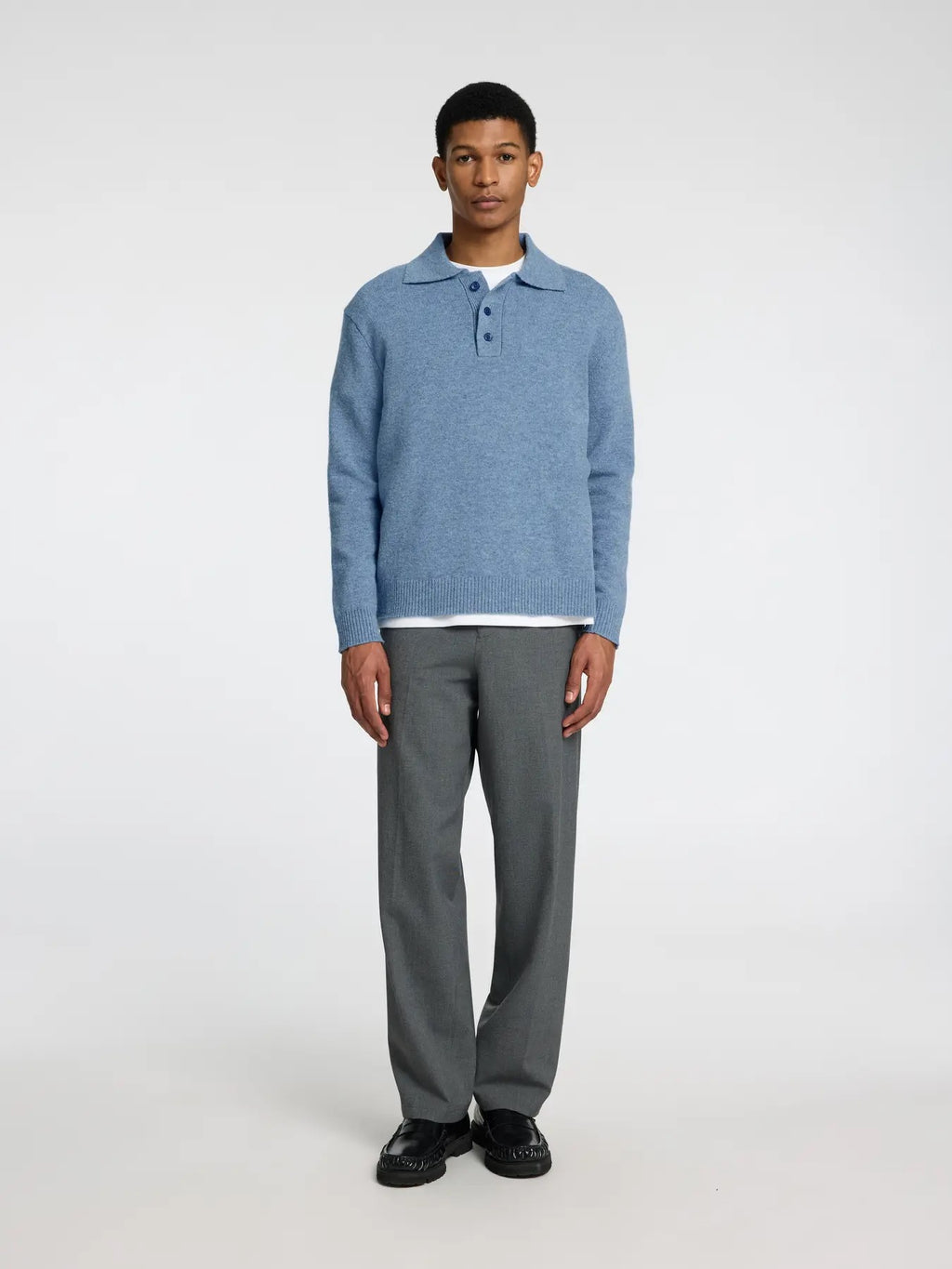 SLHREUBEN LS KNIT RELAXED POLO - OCEANA MELANGE