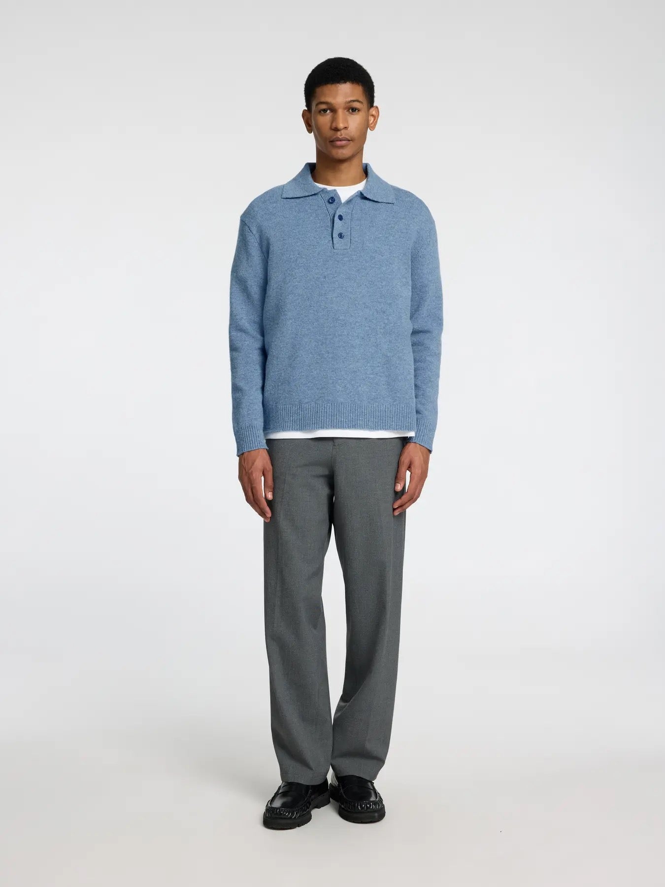 SLHREUBEN LS KNIT RELAXED POLO - OCEANA MELANGE