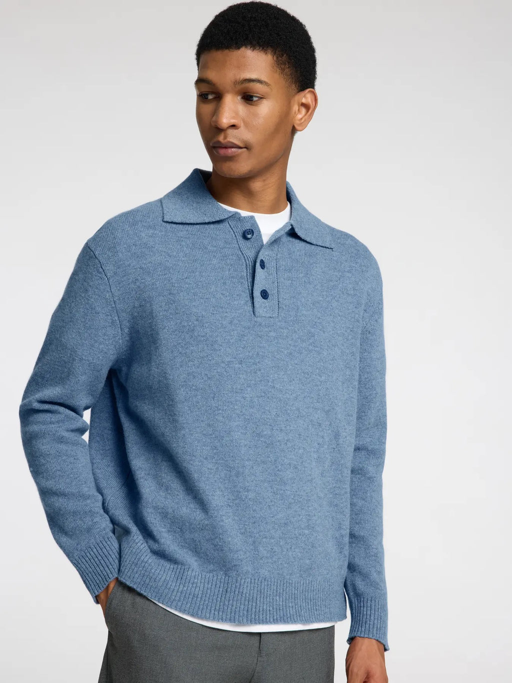 SLHREUBEN LS KNIT RELAXED POLO - OCEANA MELANGE