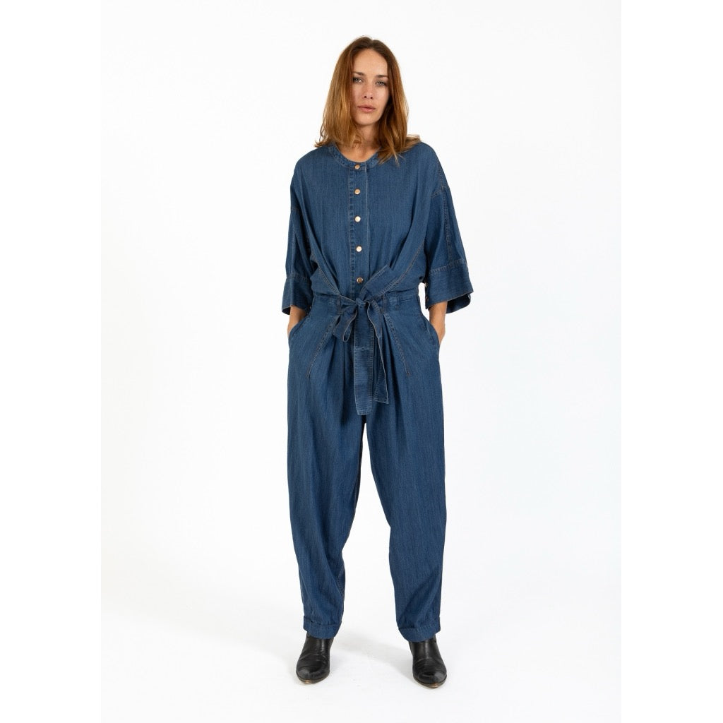 BELTED PANTSUIT - BLUE DENIM