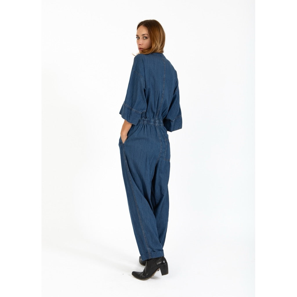 BELTED PANTSUIT - BLUE DENIM