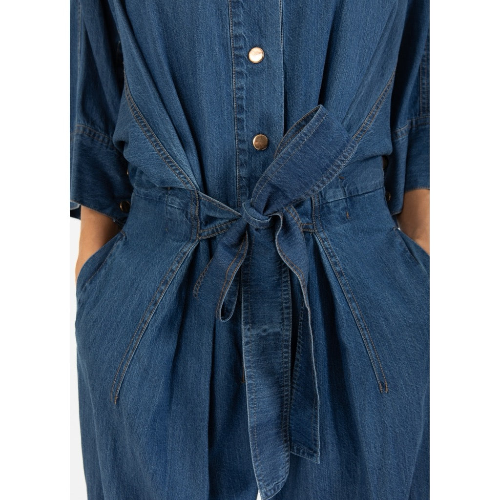 BELTED PANTSUIT - BLUE DENIM