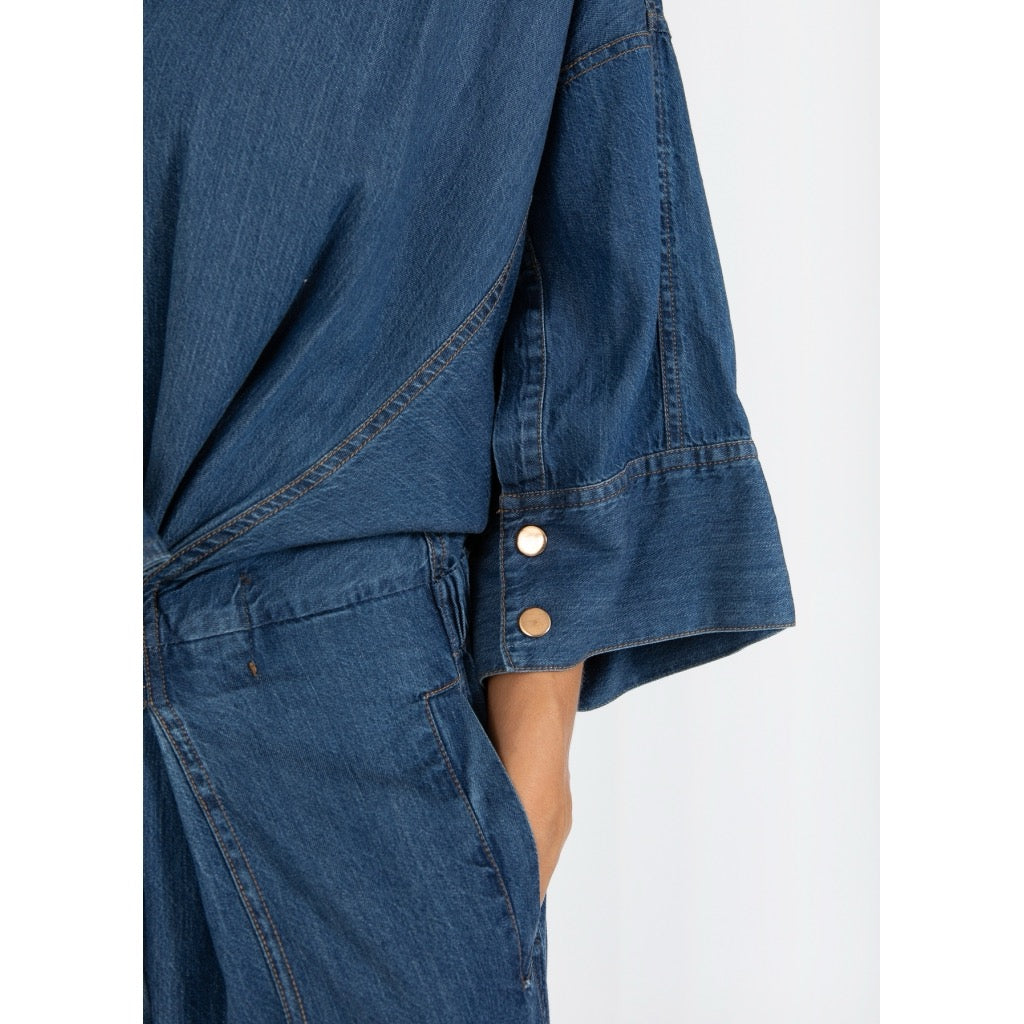 BELTED PANTSUIT - BLUE DENIM
