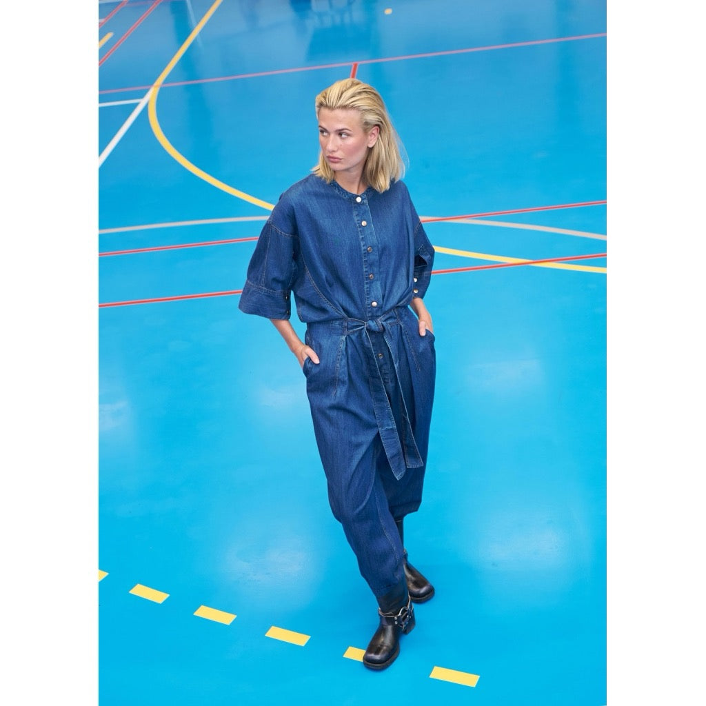 BELTED PANTSUIT - BLUE DENIM