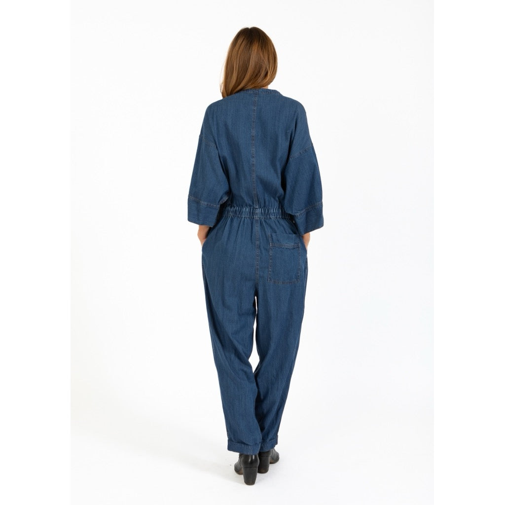 BELTED PANTSUIT - BLUE DENIM