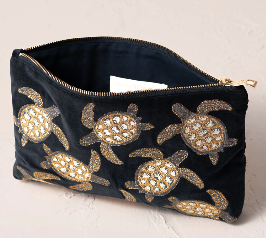 Swimming Turtle Velvet Everyday Pouch - Black