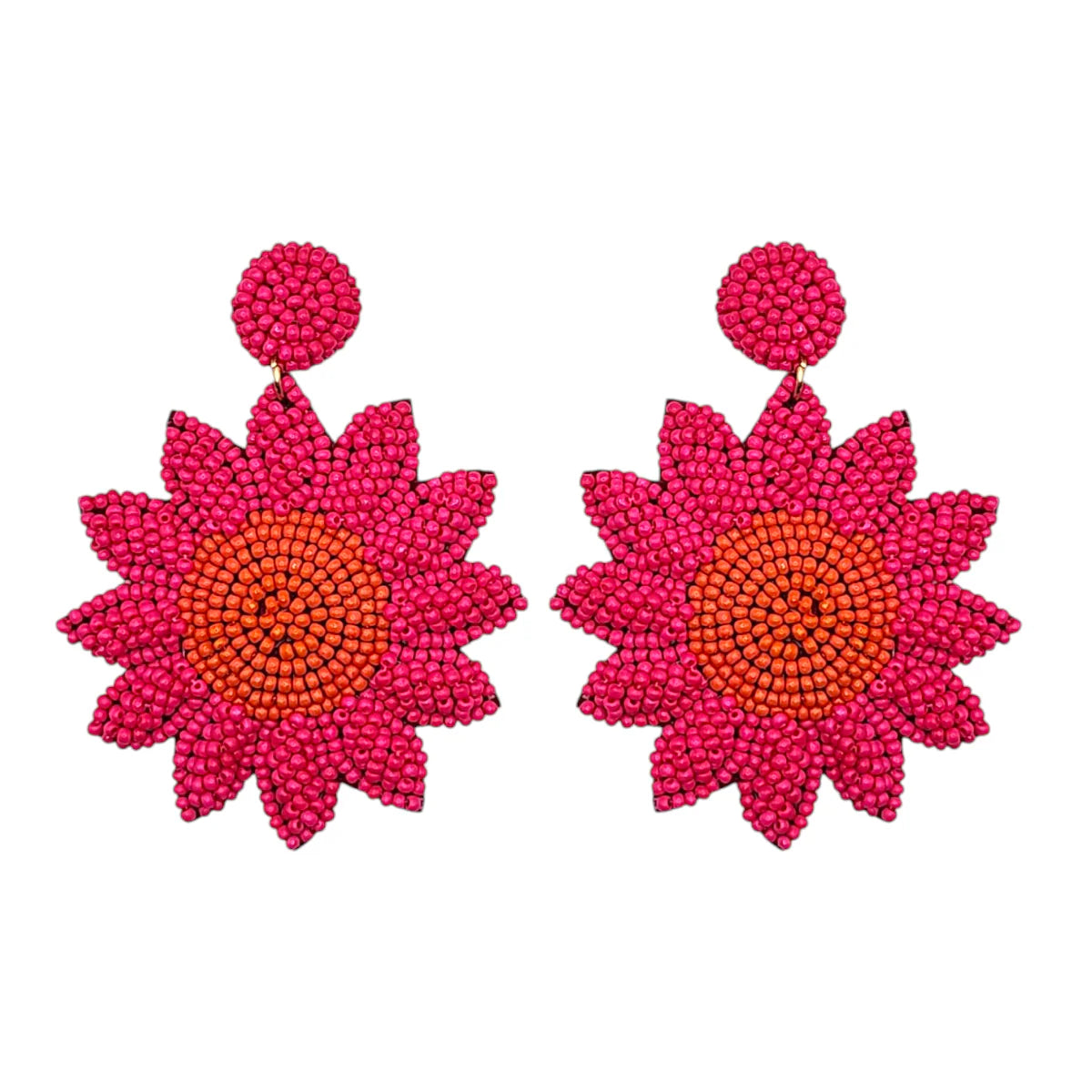 Fuchsia & Orange Beaded Sunflower Earrings