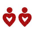 Red & Gold Beaded Heart Earrings