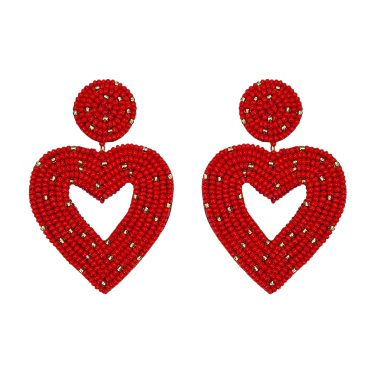 Red & Gold Beaded Heart Earrings