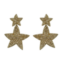 Gold Beaded Double Star Shimmer Earrings