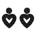 Black & Gold Beaded Heart Outline Earrings