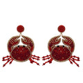 Red Embroidered Crab Earrings