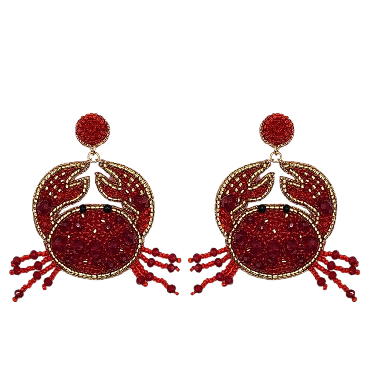 Red Embroidered Crab Earrings