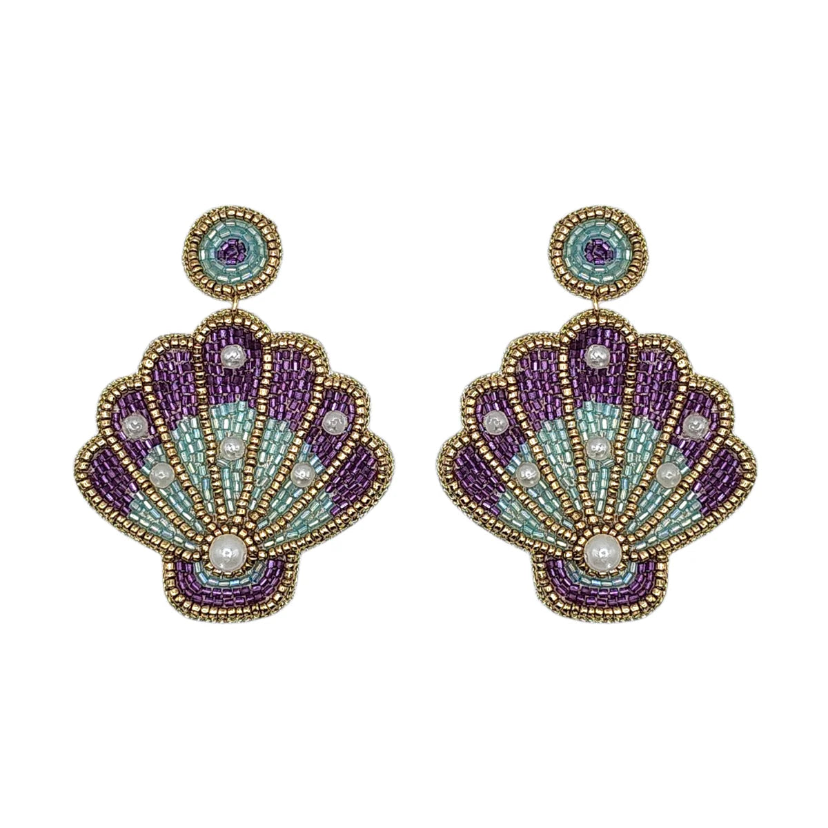 Purple Ombre Beaded Shell Earrings