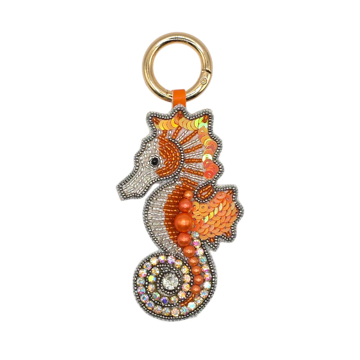 Orange Ombre Beaded Seahorse Bag Charm