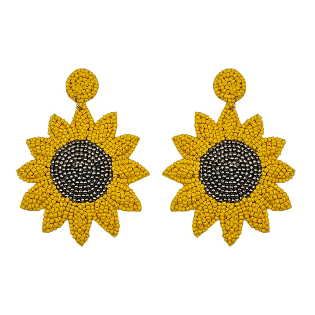 Beaded Sunflower Statement Earrings