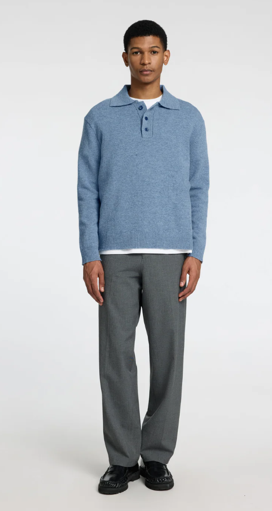 SLHREUBEN LS KNIT RELAXED POLO - OCEANA MELANGE