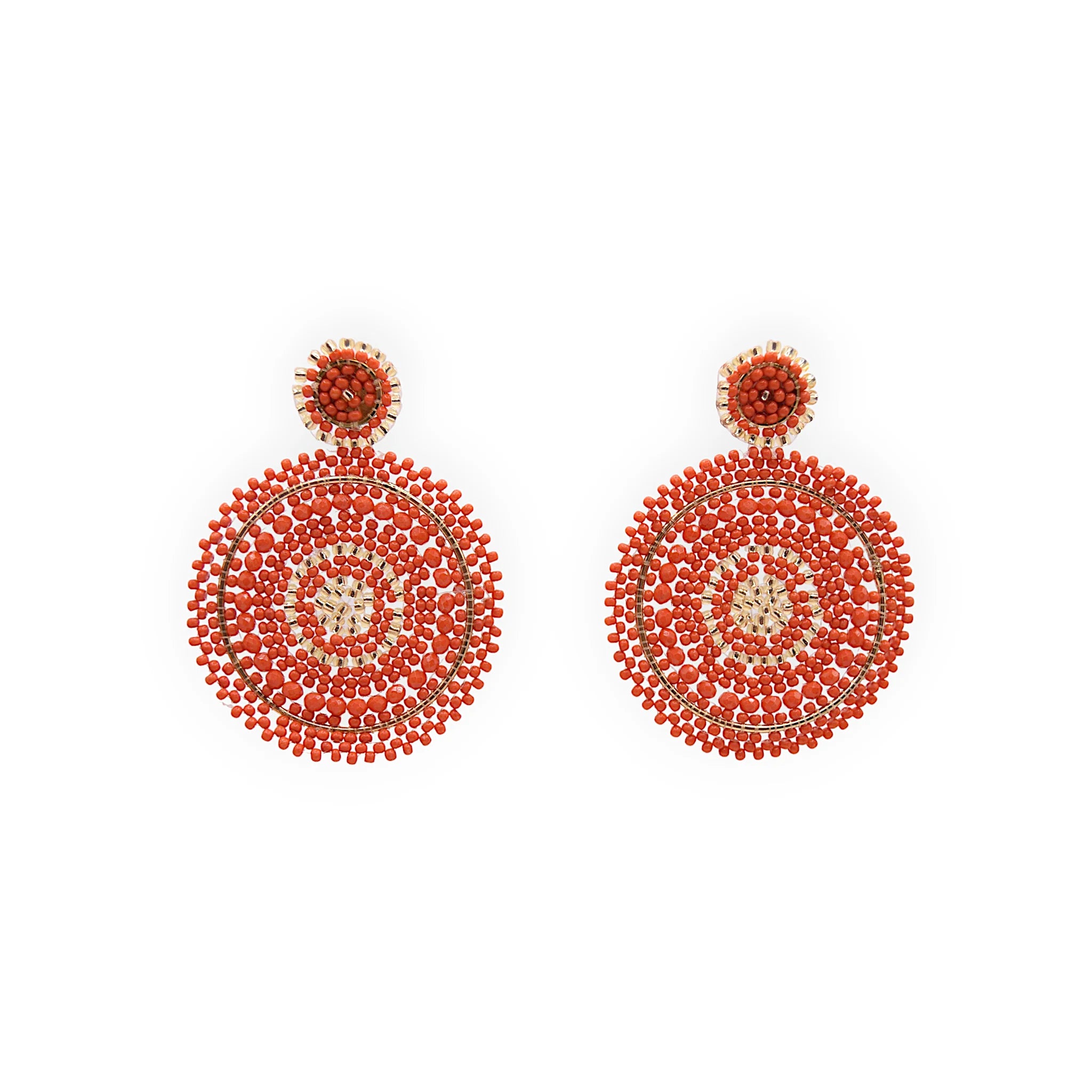 Rust Mix Beaded Circle Drop Earrings