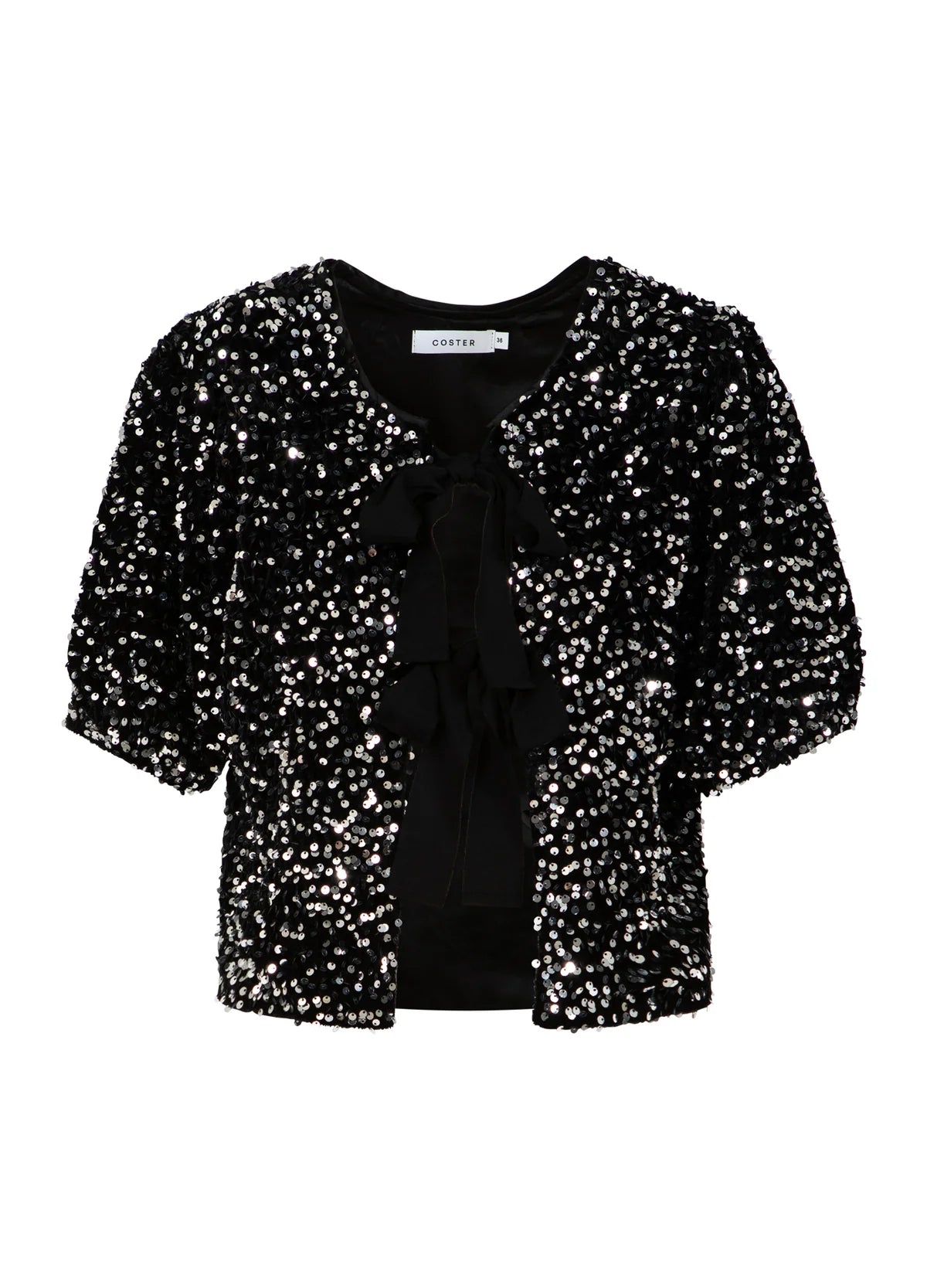 SEQUINNED JACKET WITH RIBBONS