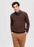 HALF ZIP KNIT JUMPER - Brown