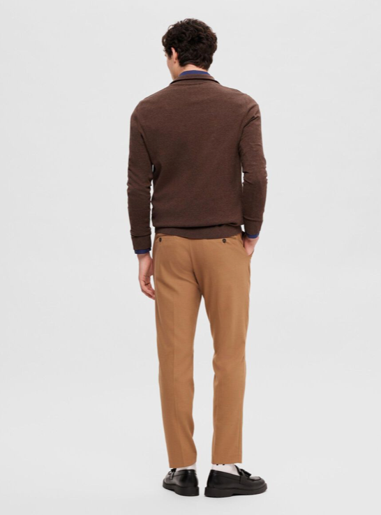 HALF ZIP KNIT JUMPER - Brown